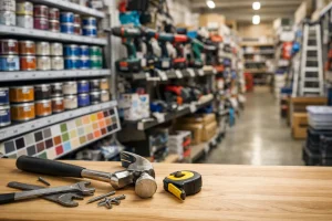 Gereedschap en verf in een bouwmarkt in Venray