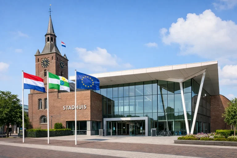 Vooraanzicht van het stadhuis in Venray op een zonnige dag.